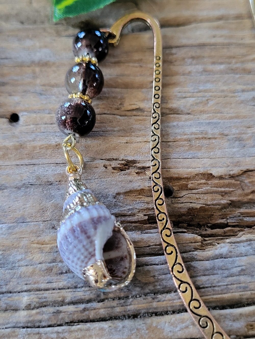 Gold-Tone Shell Bookmark with Glass Bead